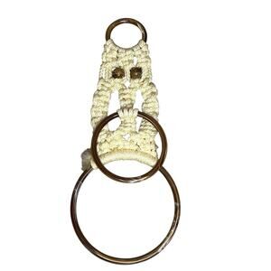 Vintage Macrame Towel Holder Owl Brown and Tan Mid Century